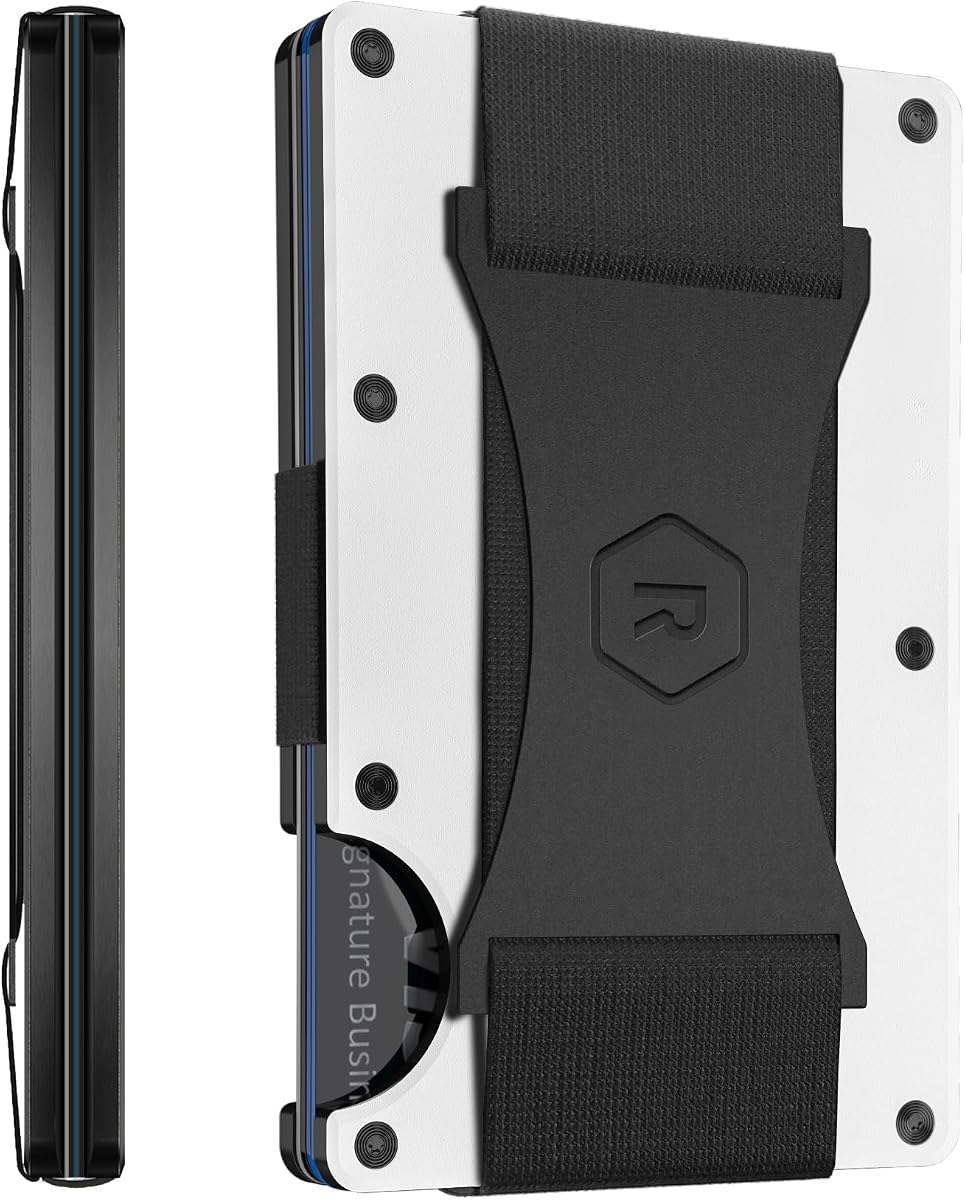 Ridge Wallet for Men - Slim Minimalist Compact Wallet and Card Holder, RFID Protected Front Pocket Wallets for Men with Integrated Cash Strap (Polar White)