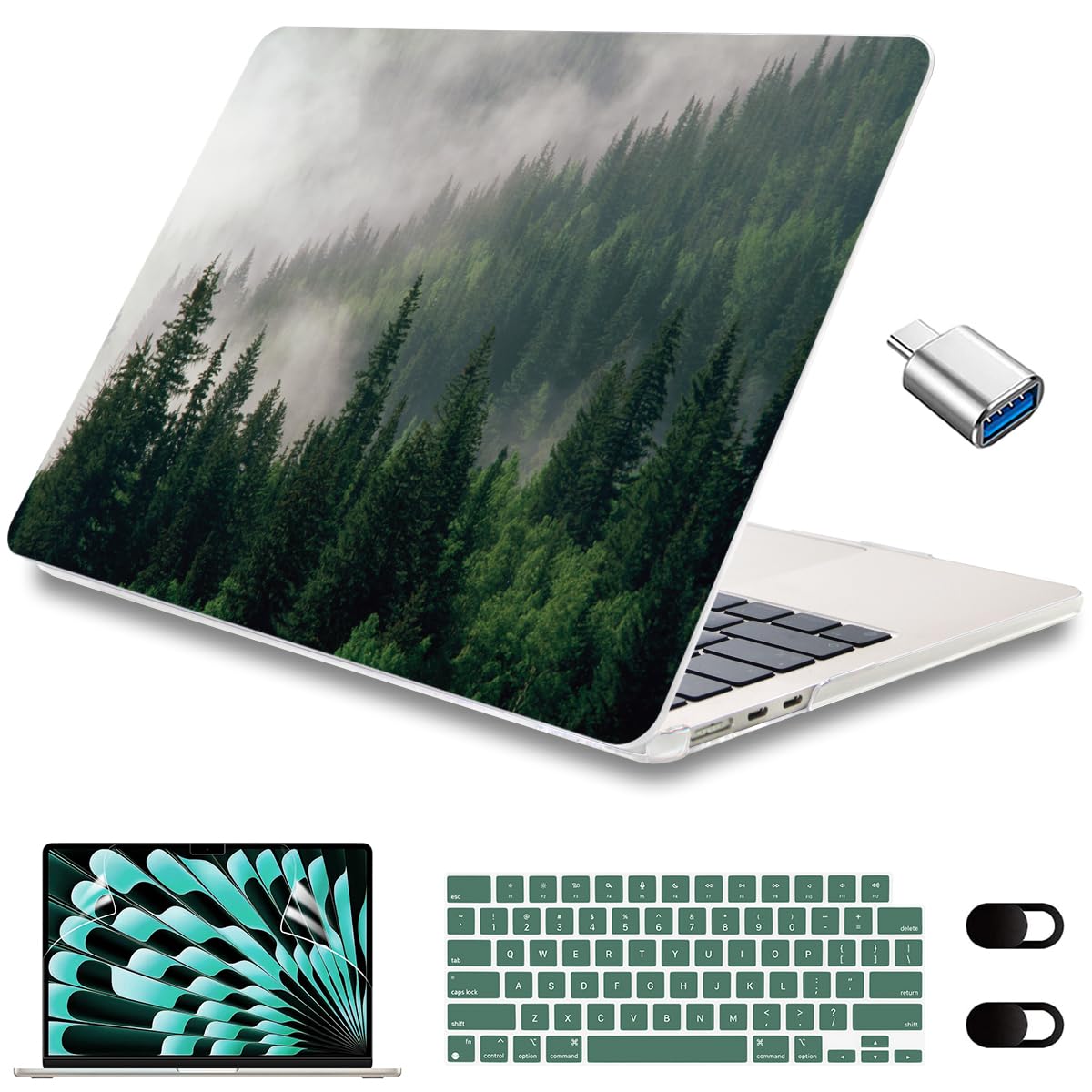 CISSOOK Compatible with MacBook Air 15 inch Case 2023 2024 2025 Release M2 M3 M4, Plastic Hard Shell Case Keyboard Cover Screen Protector USB Adapter
