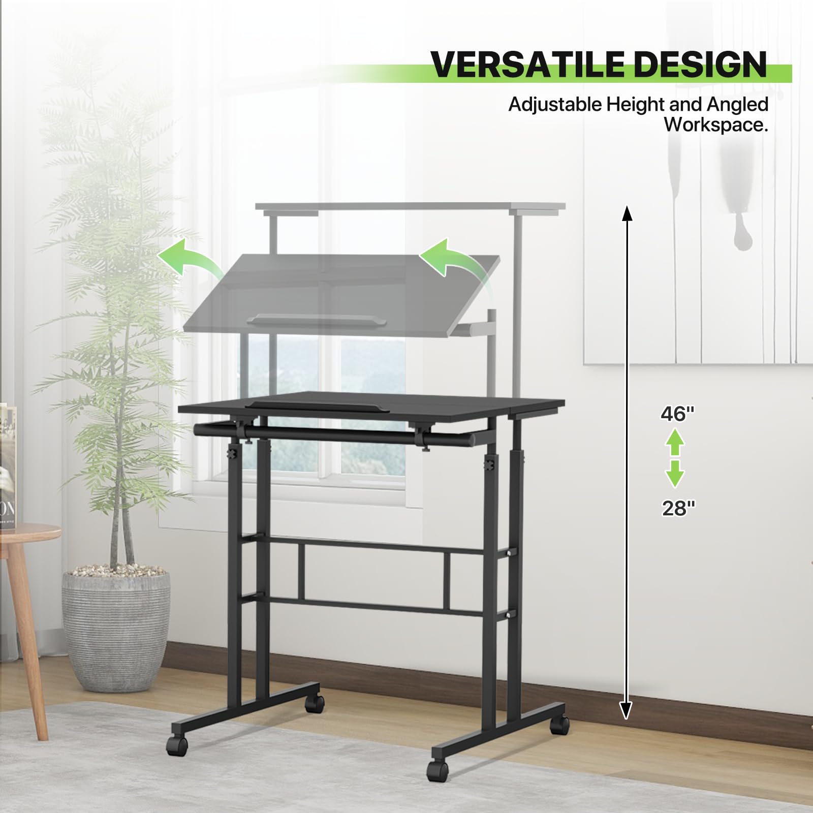 Magshion Standing Desk with Wheels Height Adjustment from 28 to 46 Sit to Stand Up Mobile Computer Desk — view 6