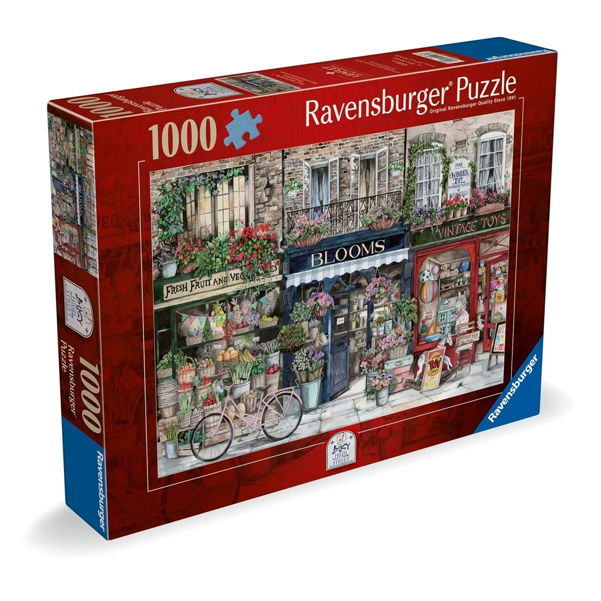 Ravensburger Busy High Street No1 1000 Piece Jigsaw Puzzle by Crumble and Core – Detailed High Street Scene with Florist, Fruit & Veg shop, and Vintage Toy Shop – Family Puzzle for Adults & Teens