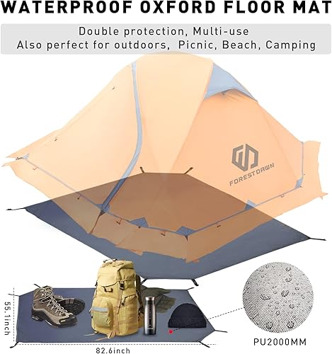 Vista 4 de Tienda de campaña para 2 personas con 3 postes de aleación de aluminio, tienda impermeable para 4 o 3 estaciones, doble capa, fácil instalación, 2
