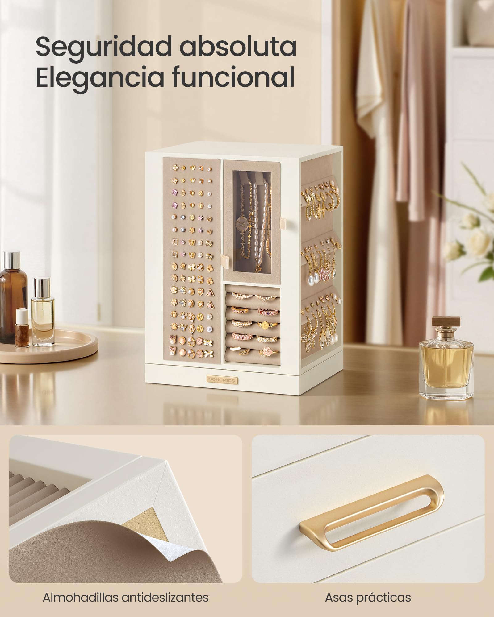 SONGMICS Caja de Joyería Giratoria 360°, con 4 Cajones