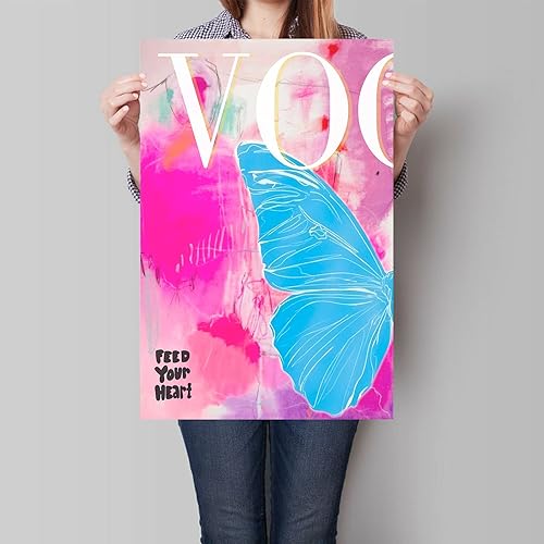 Miniatura 2 de TACRIG 2 piezas de arte de pared en lienzo de mariposa azul de moda preppy - Pósteres de imágenes de moda rosa para dormitorio de niñas - Decoración