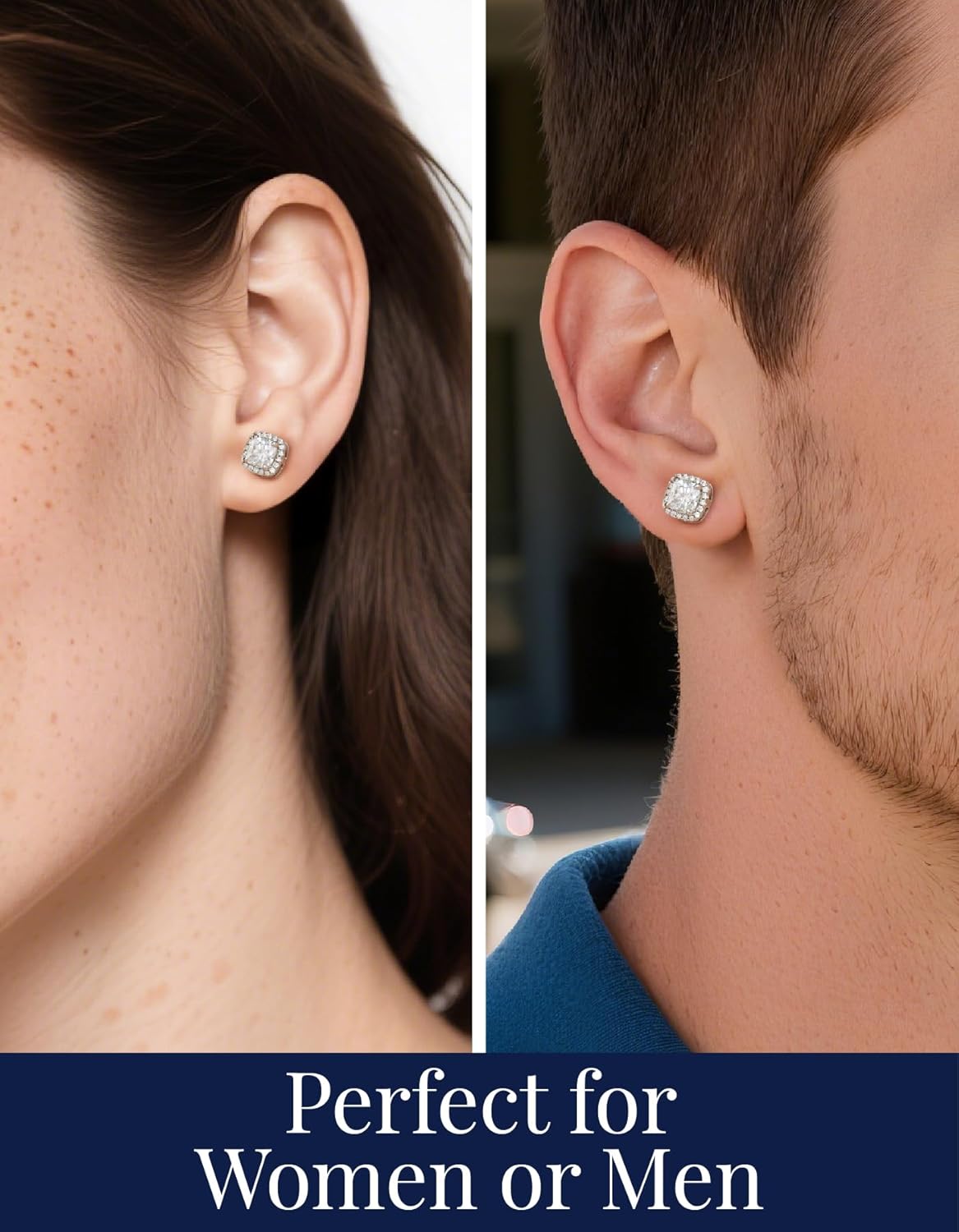 MomentWish Moissanite Earrings for Women, Gifts for Christmas, 1/2 Carat Moissanite Stud Earrings, D Color VVS1 Simulated Diamond 925 Sterling Silver Halo Earrings for Birthday Anniversary - Image 3