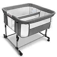 Twin Bassinet for 2 Babies, Double Bassinet for Twins, Baby Bassinet with Wheels, Full-Mesh Sides, 5-Height Adjustable, Portable and Stable Baby Crib for Newborns (Basic Grey)