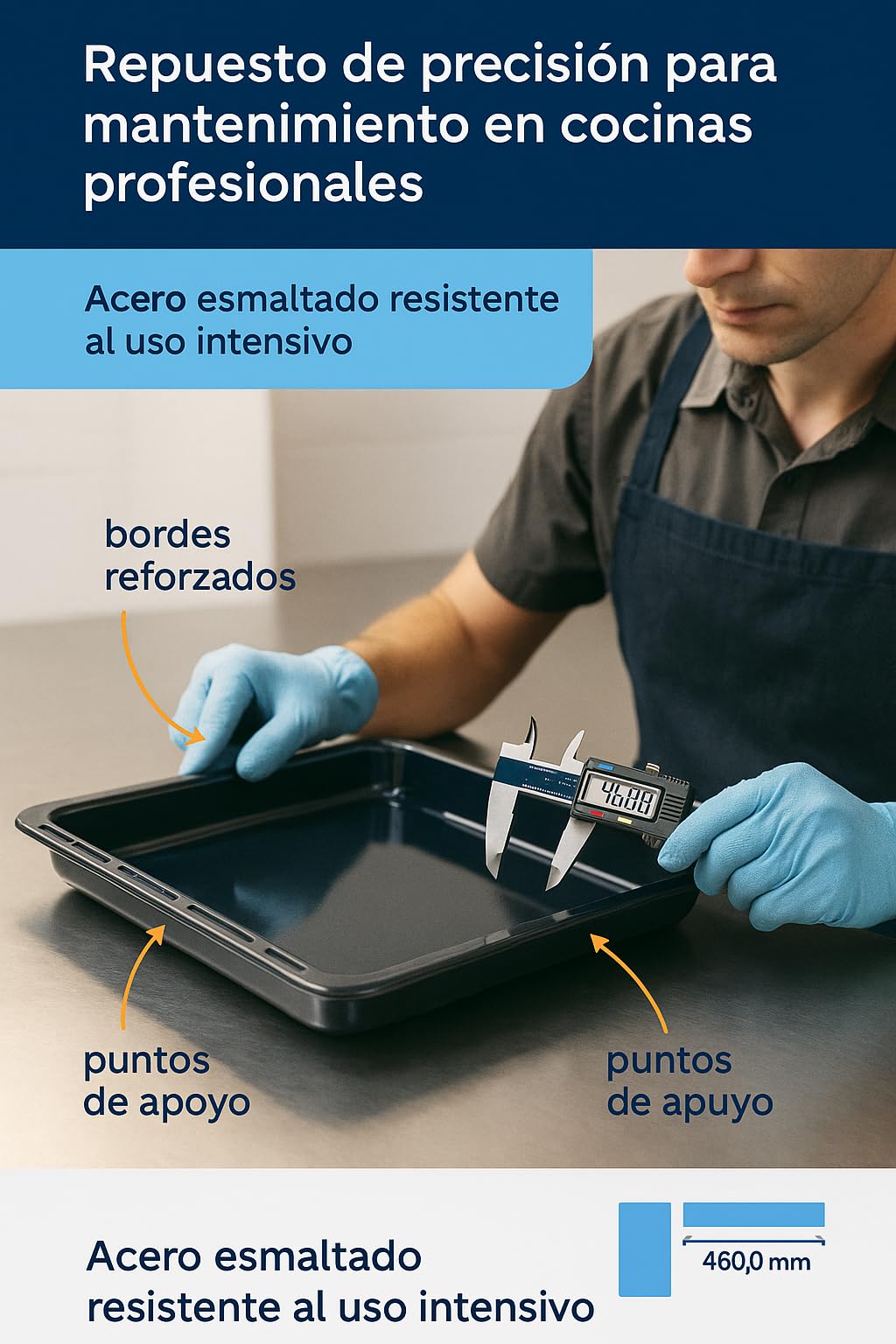 RECAMBIOS DREYMA Bandeja De Horno Esmaltada 460x368x24 mm Compatible con Teka 82405901 Guías Laterales HI435ME HE720ME HC490ME Apta Para Contacto Alimentario Negro Vitrificado Alta Resistencia