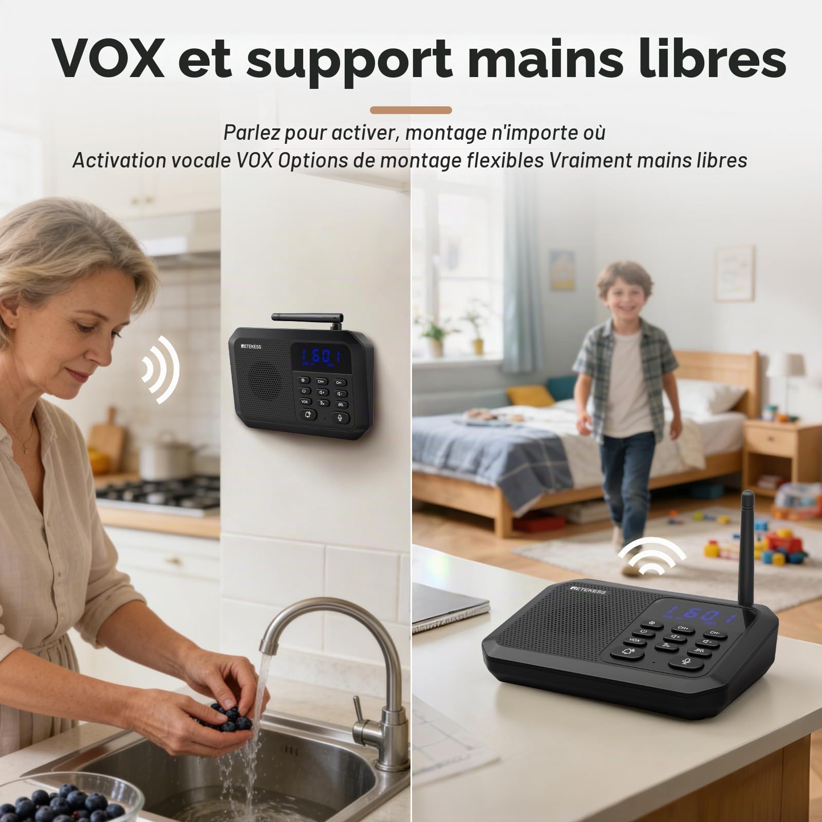 Retekess TH201 Intercom System, Interphone Domestique sans Fil (2 Pieces) | Adapté Usage Domestique et Commercial, Qualité Sonore Ultra-Haute, Facile à Installer, Distance Travail 2000 m