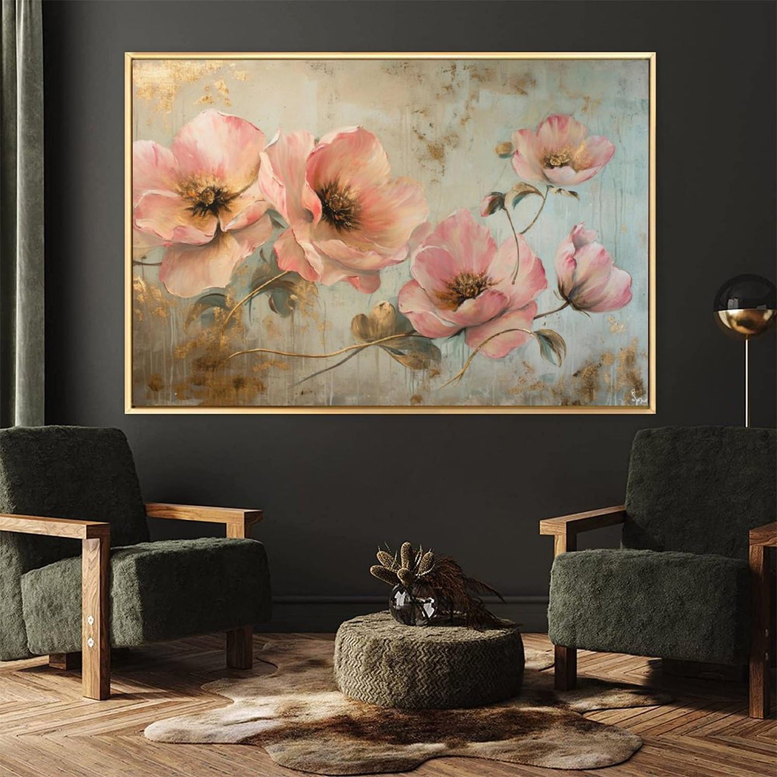 手描きの油絵の抽象的なピンクの花の客間の玄関は絵を掛けます45 手描きの油絵の抽象的なピンクの花の客間の玄関は絵