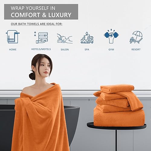 Miniatura 4 de Toalla de baño extra grande de 4 piezas (35 x 70 pulgadas), toalla de baño ultra suave de gran tamaño, juego de toallas de baño para baño, hotel,