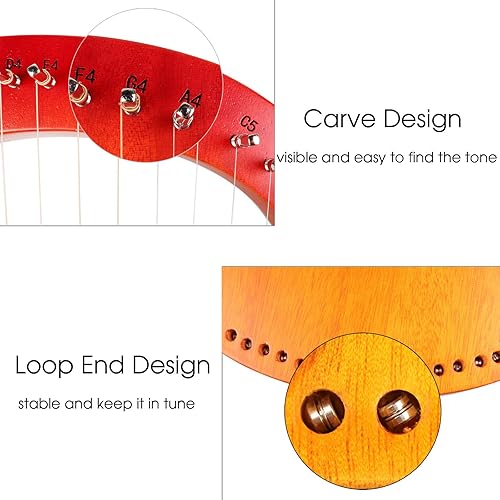 Miniatura 21 de Mr.Power Arpa de lira, 21 cuerdas de metal para amantes de la música, principiantes, amigos con llave de afinación, juego de cuerdas de repuesto