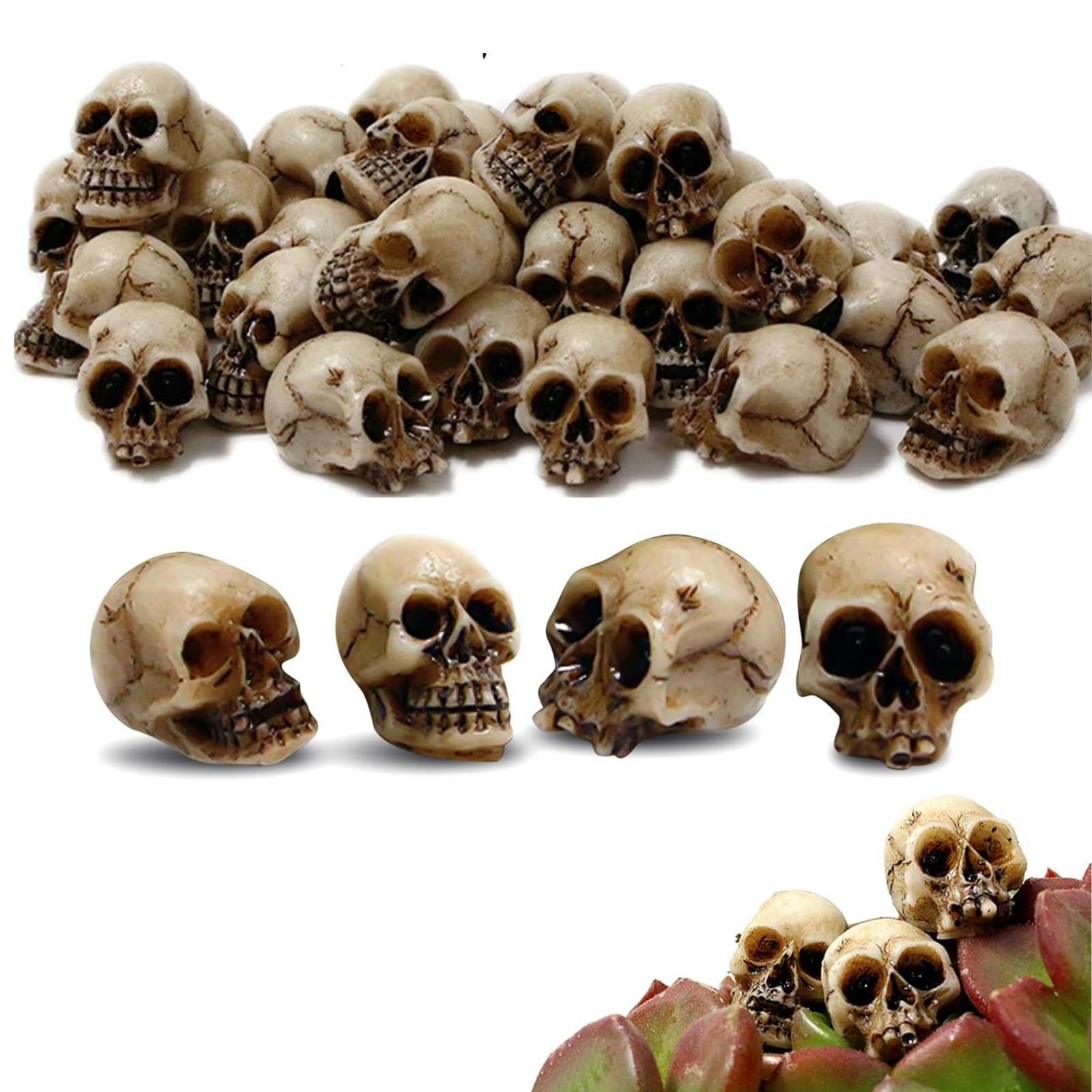 Mini Calaveras Decoración Halloween, Mini Cabezas Calavera Miedo, Juguetes Esqueleto Pequeños de Resina, Figura de Cráneo Decoración de Broma para Maceta, Halloween, Fiesta Temática, 20 Unidades