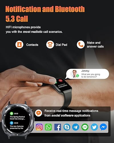 Miniatura 2 de TIMU Reloj inteligente para hombre y mujer, rastreador de actividad física con monitor de frecuencia cardíaca, IP68 resistente al agua, iOS (negro)