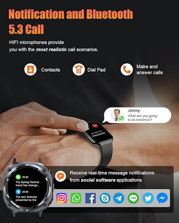 Military Smart Watches for Men(Answer/Make Calls), 1.39 HD Fitness Watch, 24/7 Heart Rate Sleep Monitor, Smart Watch for Men,114+ Sport Modes, IP68 Waterproof Smartwatch for Android iOS, 30Day, Black