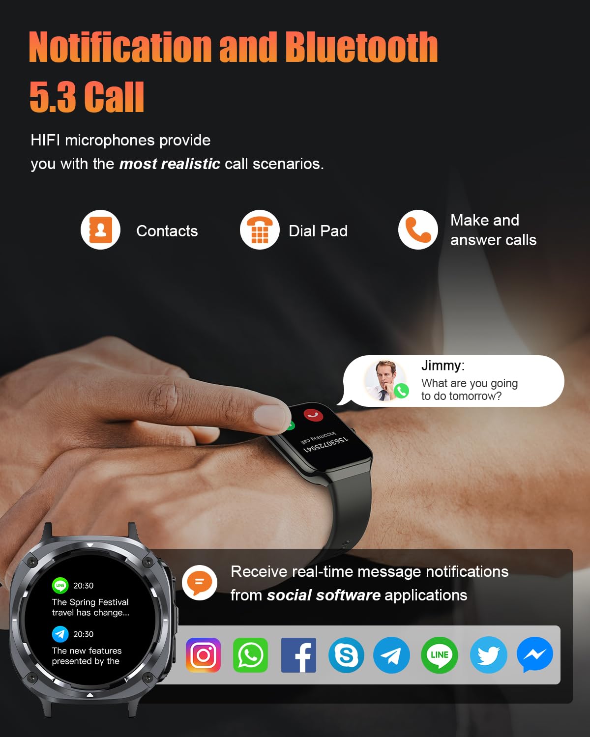 TIMU Smartwatch Uomo, 1,45" HD Orologio Smartwatch Uomo con Chiamata Bluetooth 5.3, 115+ Modalità Sportive, Sonno/Cardiofrequenzimetro/Contapassi, IP68 impermeabile Smart Watch per Android iOS, Nero