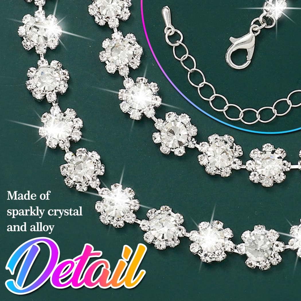 Nicute Rhinestone Jewelry Set Sparkly Necklace Earrings Set Fashion Wedding Prom Party Jewelry for Women (Silver) - Image 5