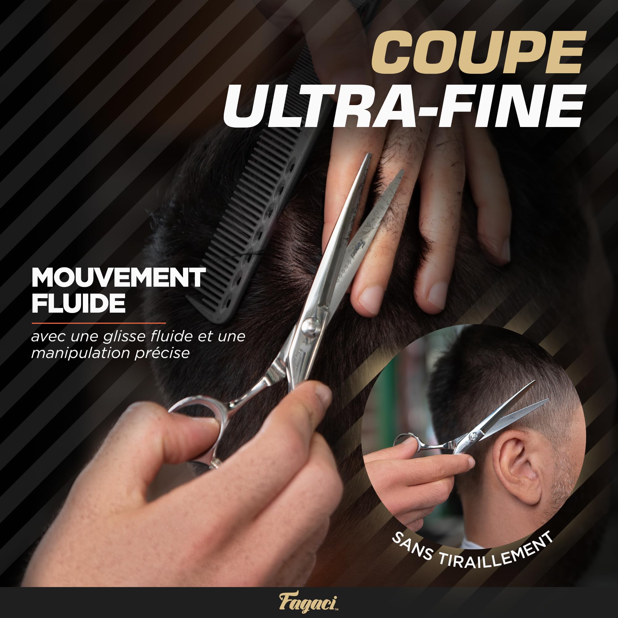 Fagaci Ciseaux à cheveux professionnels Lames tranchantes, ciseaux de coupe fine pour homme et femme, kit de ciseaux de barbier