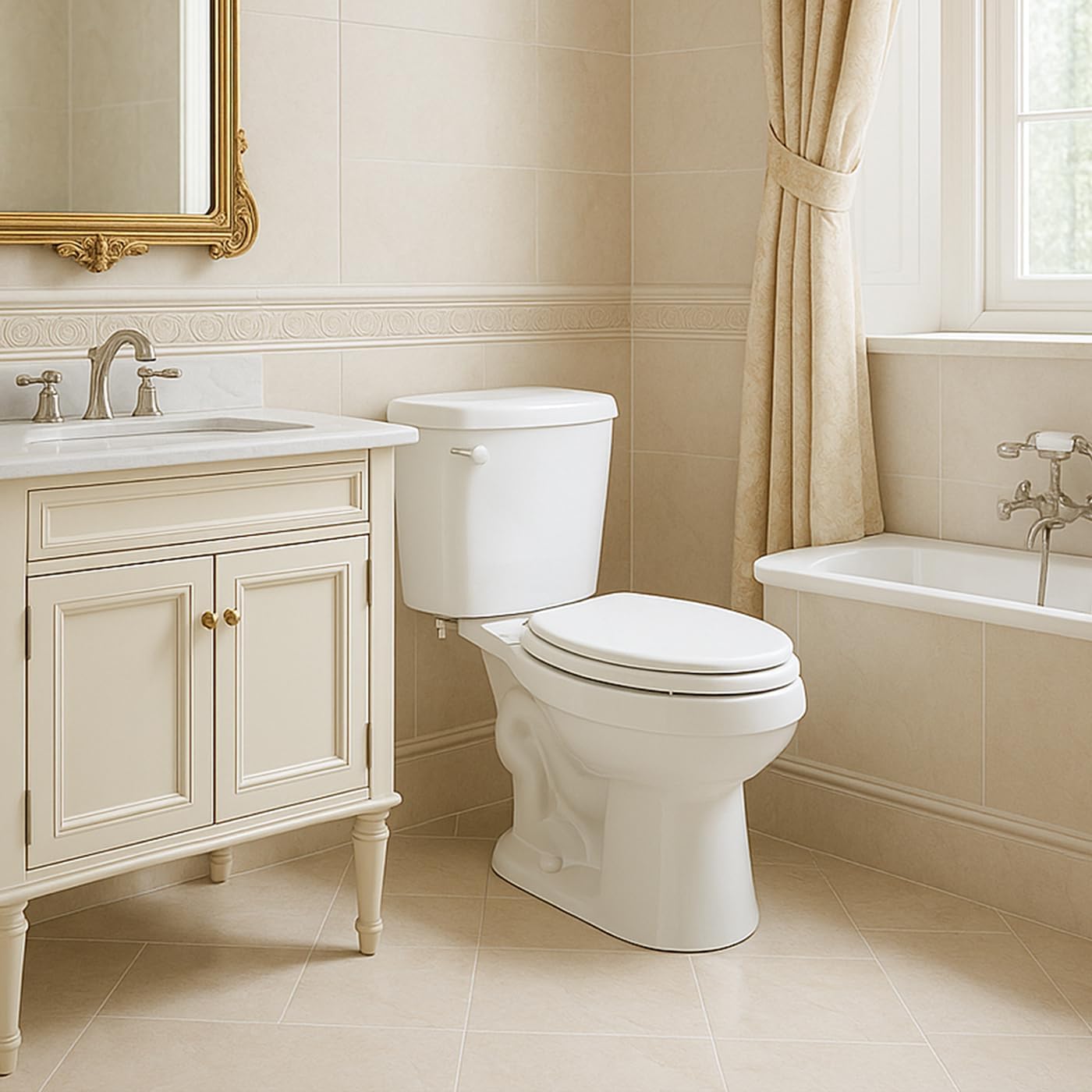 Wood Toilet Seat, Slow Close, High Gloss Finish, Premium Moulded Wood, White, PIKLiDS (Round)