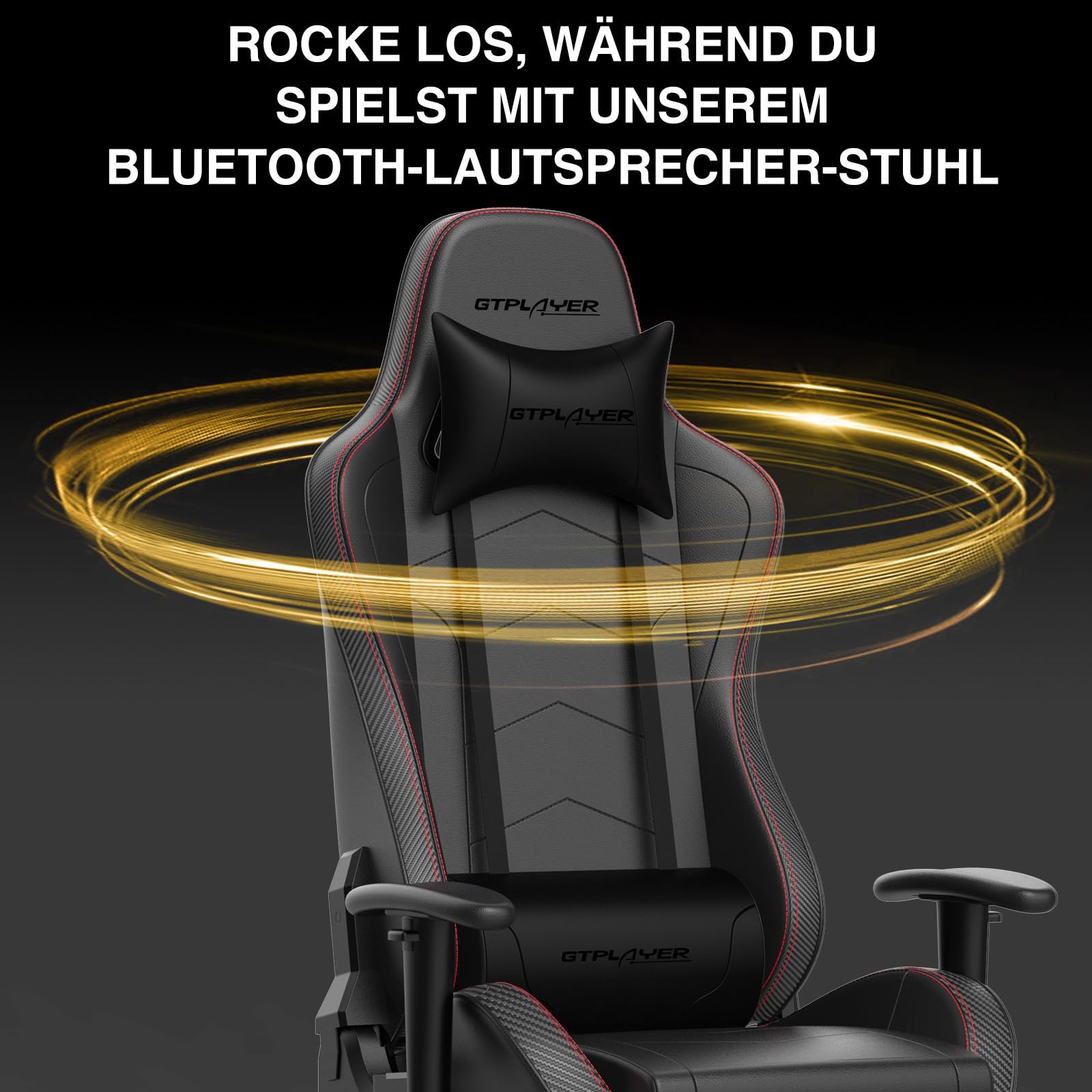 GTPLAYER Gaming Stuhl Gamer Stuhl mit Fußstütze Bluetooth Lautsprecher Ergonomischer Bürostuhl Computerstuhl Schreibtischstuhl PC Stuhl mit verstellbare Rückenlehne 200 kg Belastbarkeit schwarz