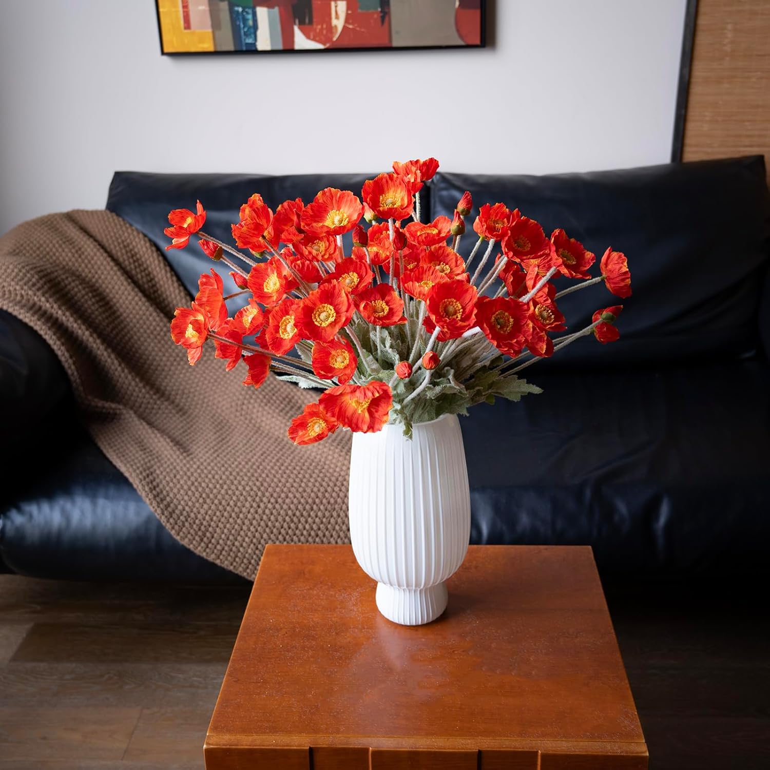 Artificial Flowers 6 Stems Poppy Silk Bouquet,for Wedding, Home, Party Decoration,Table Centerpiece Arrangement(Dark Orange) - Image 5