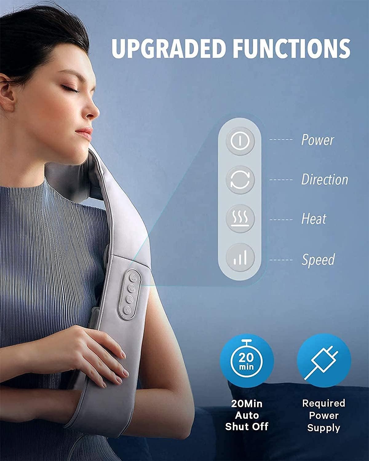 Shiatsu Back Massager, Neck Massager with Adjustable Heat and Straps, Deep Tissue Kneading for Shoulder Muscle Pain Relax Relief, Christmas Gift