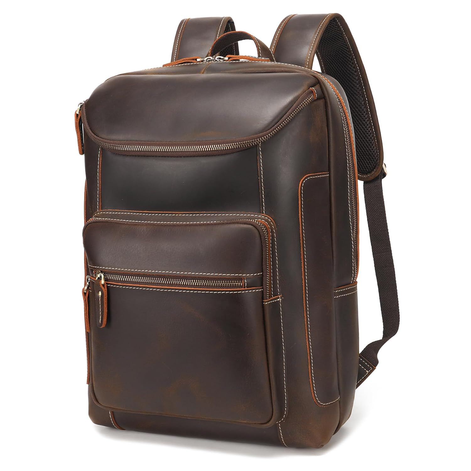 LANNSYNE Full Grain Leather Backpack For Men 17 Laptop Backpack Casual Outdoor Business Travel Rucksack YKK Zippers