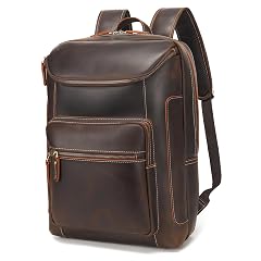LANNSYNE Full Grain Leather Backpack For Men 17 Laptop Backpack Casual Outdoor Business Travel Rucksack YKK Zippers