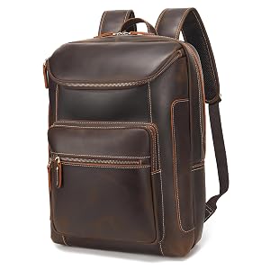LANNSYNE Full Grain Leather Backpack For Men 17 Laptop Backpack Casual Outdoor Business Travel Rucksack YKK Zippers