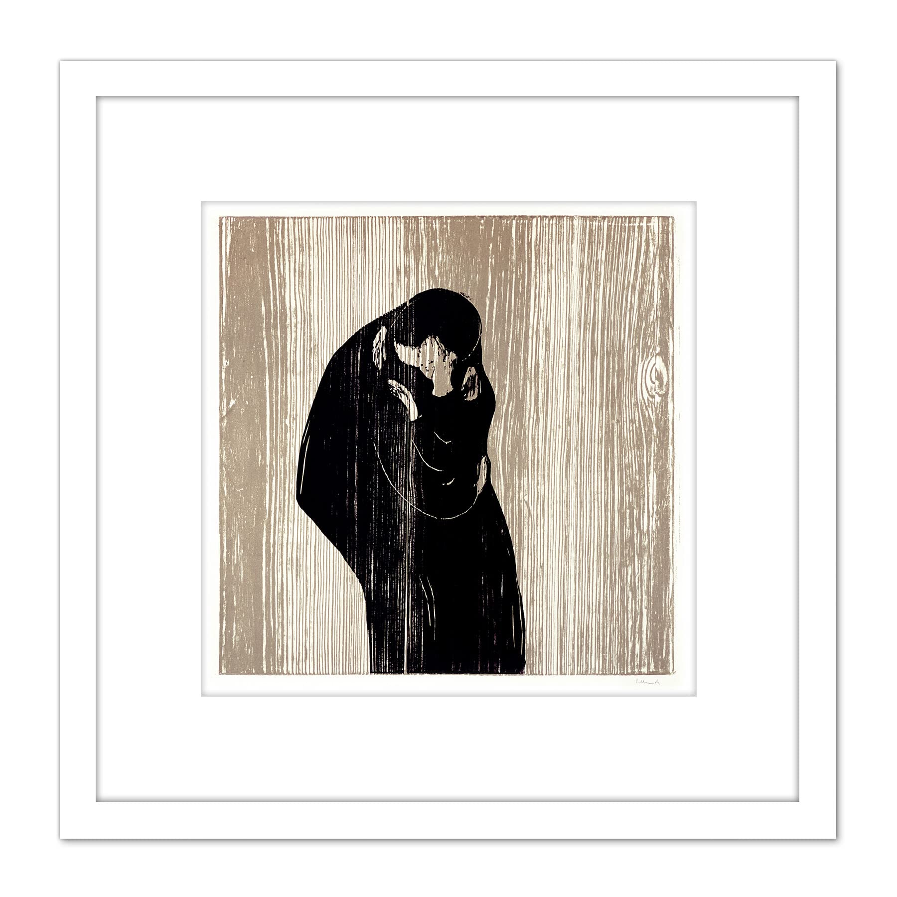 Artery8 Painting Edvard Munch Kiss IV Picture 8X8 Inch Square Wooden Framed Wall Art Print Picture with Mount