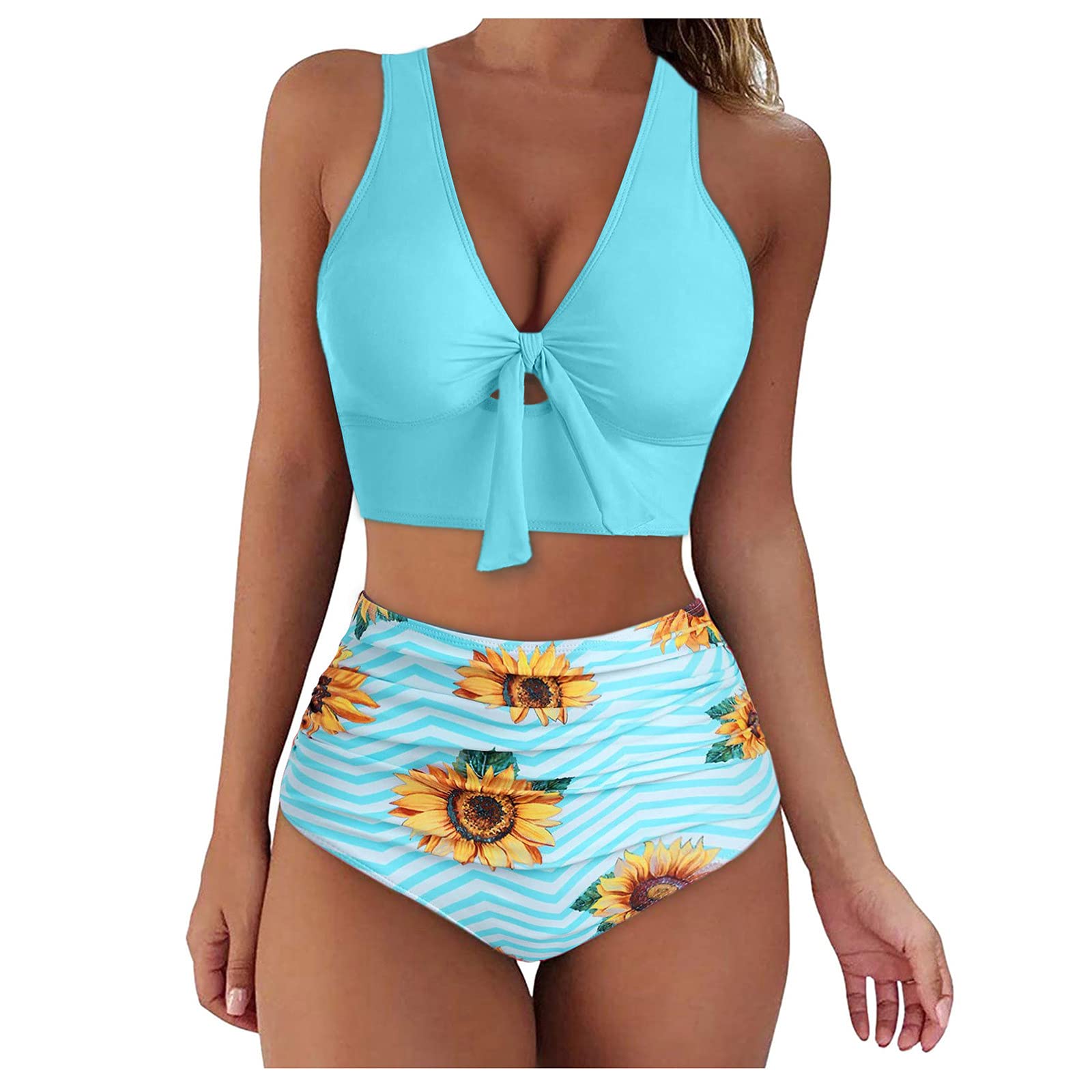 Costume Da Bagno Tankini Donne - Top Con Volant E Fondo Vita Alta - Foto 3