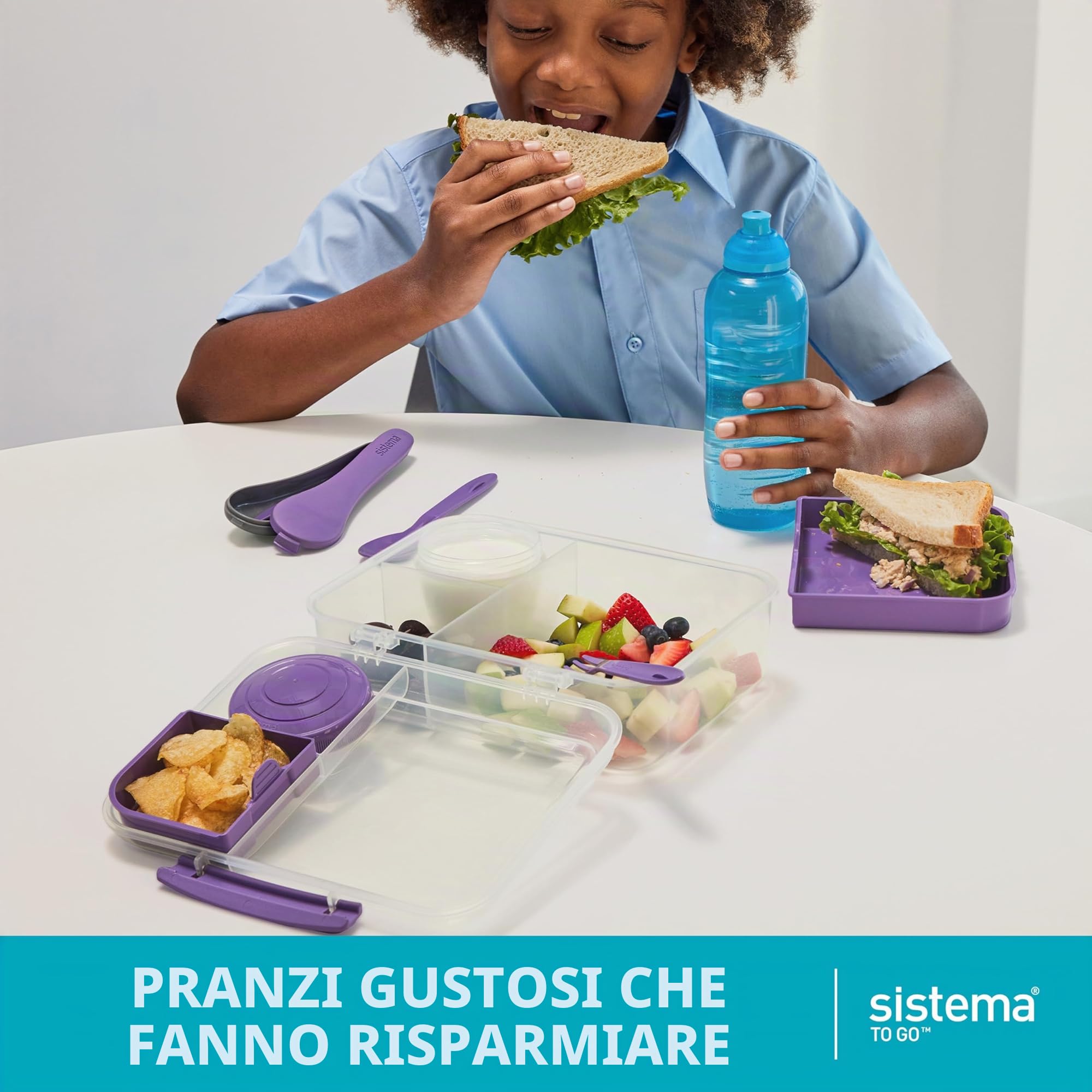 Sistema To Go Bento Box Create | Scatole per il pranzo con scomparti e vaschette per gli spuntini | 1,48 L | Senza BPA | 2 conteggi | Verde menta