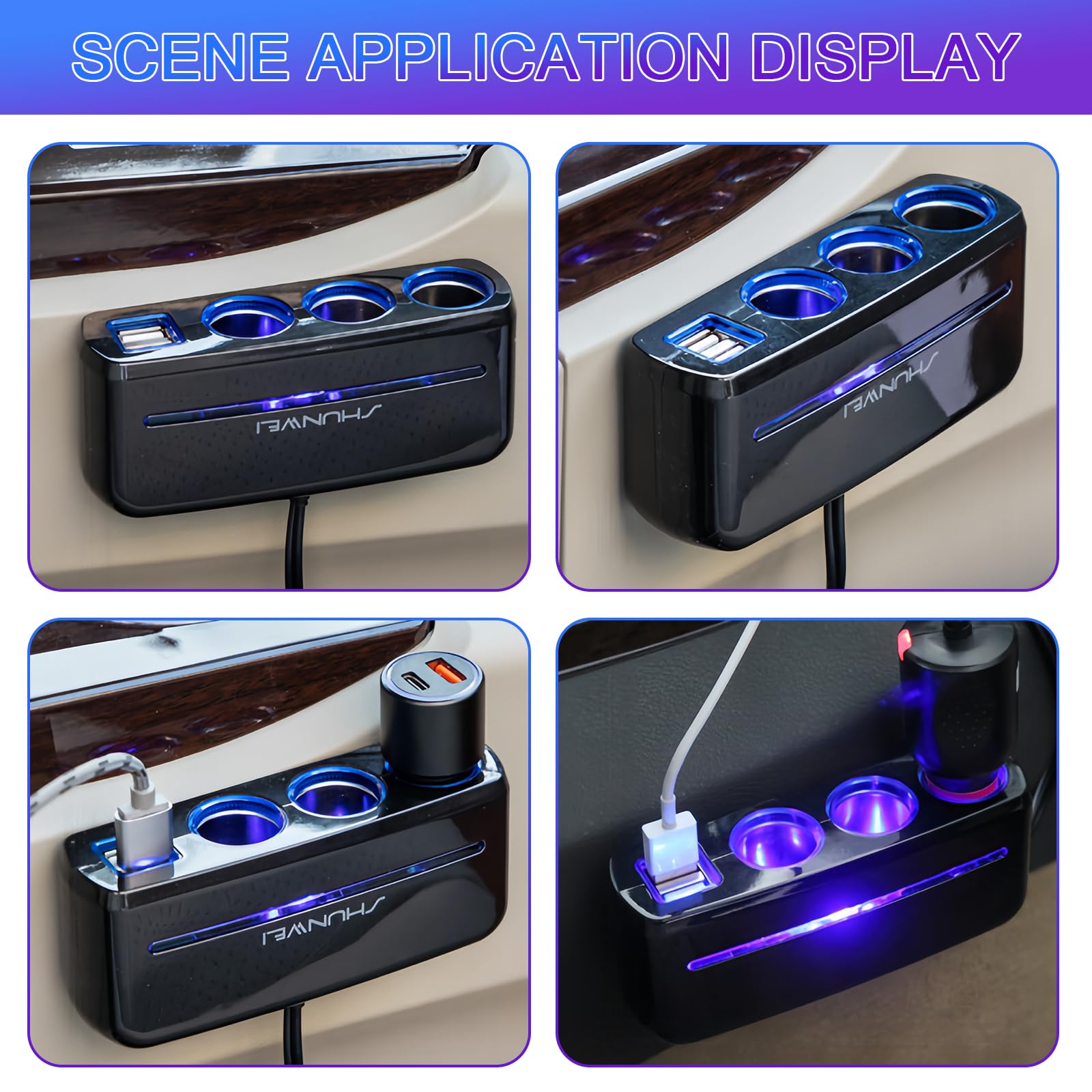 Accendisigari USB Auto 120W - 3 Prese 12V/24V + 2 Porte USB 3A - Ricarica Rapida Per Smartphone, Tablet, GPS
