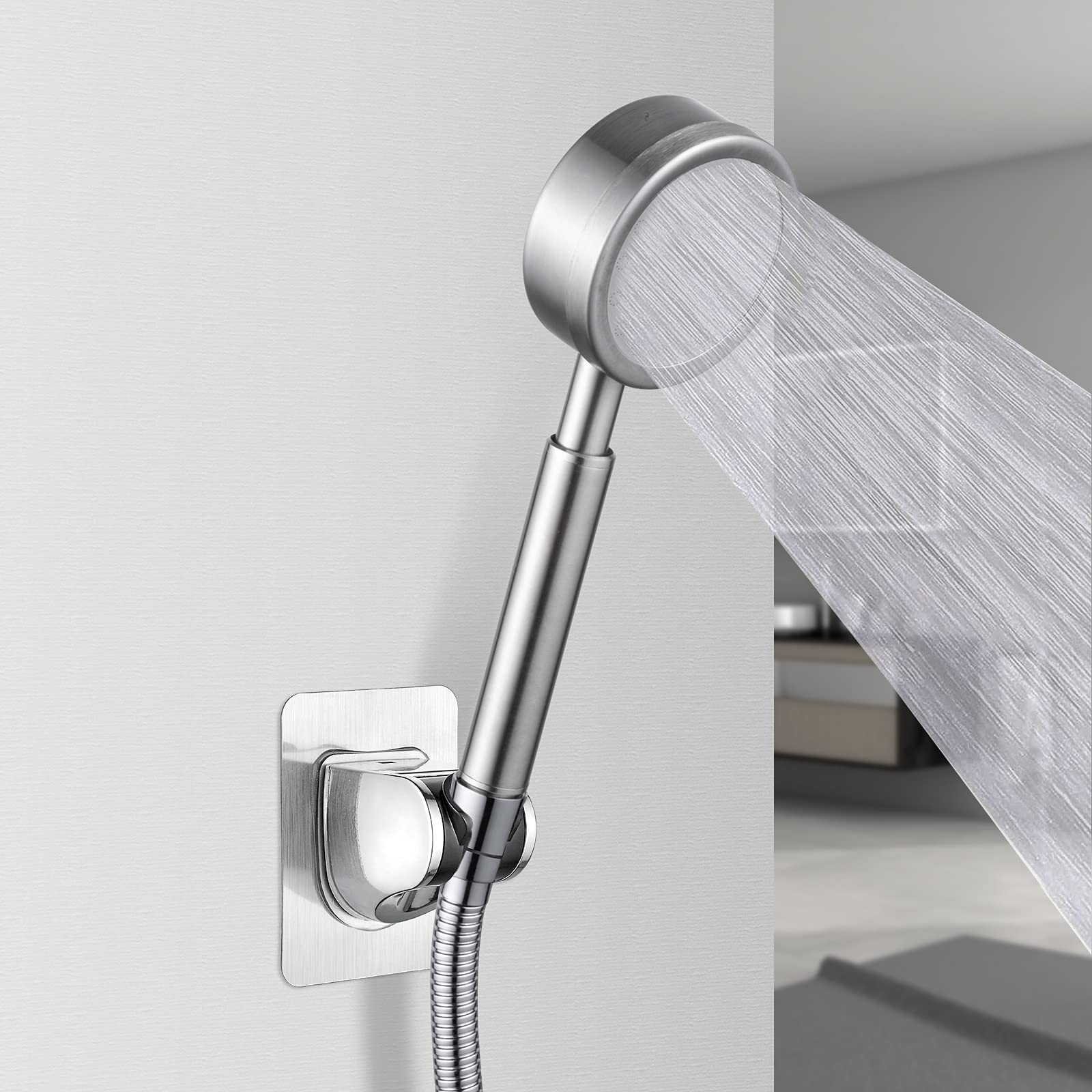 Soffione Doccia Ad Alta Pressione Ibergrif - Con Tubo 1.8 M E Supporto Regolabile, Acciaio Inox, Risparmio Idrico - G1/2, Argento - Foto 8