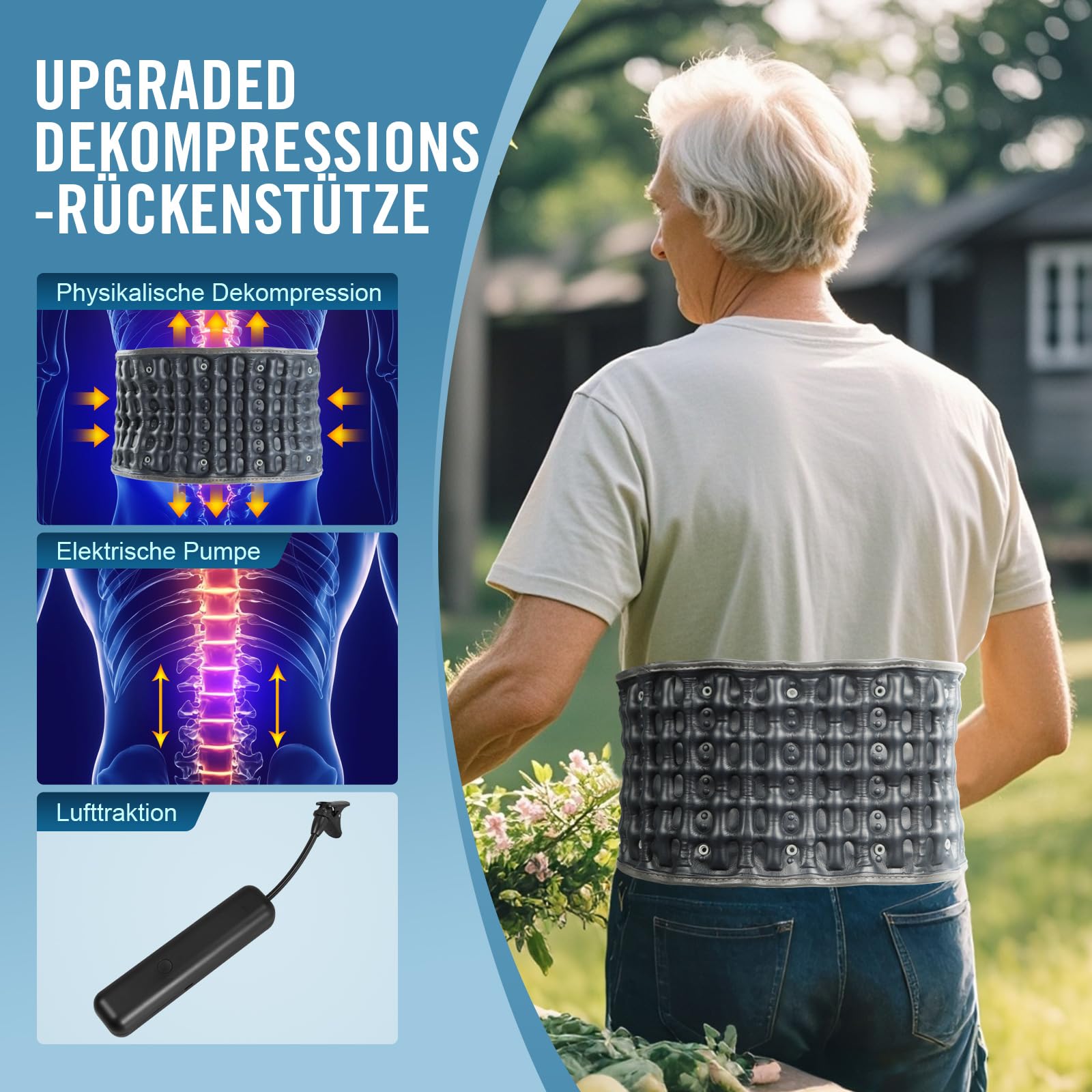 HONGJING Dekompressions-Rückengürtel mit elektrischer Pumpe zur Linderung von Rückenschmerzen, aufblasbare Lendenstütze zum Heben, Einheitsgröße für Taillen 29–49 Zoll