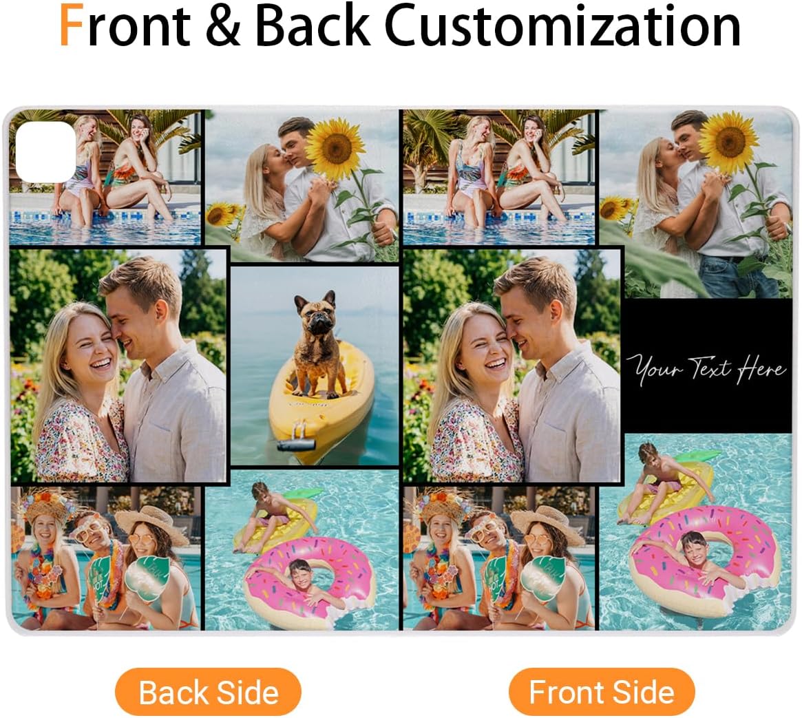 Custom Photo Case for iPad Pro 12.9 Inch 1st/2nd Gen (2015/2017), Folio Flip Kickstand Protective Tablet Cover, Personalized Customize Collage Picture PU Leather Shockproof Case, Smart Auto Sleep Wake