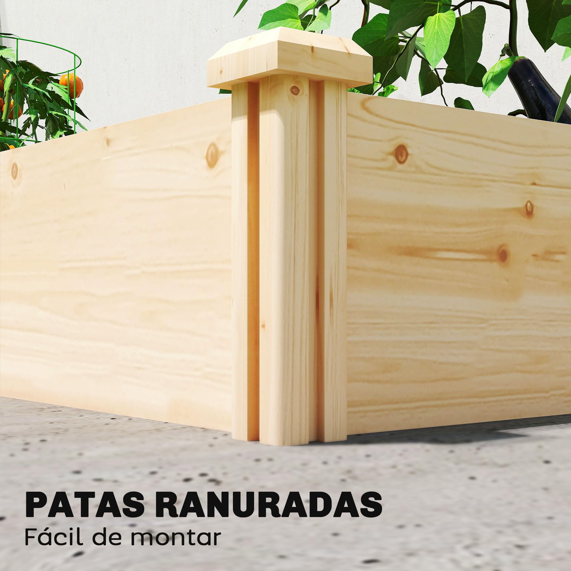Outsunny Jardinera Elevada de Madera, Huerto Urbano para Cultivar Plantas, Macetero Exterior con Divisor y Base Abierta, Pintura DIY, para Jardín, Terraza, 235x121x26 cm, Natural