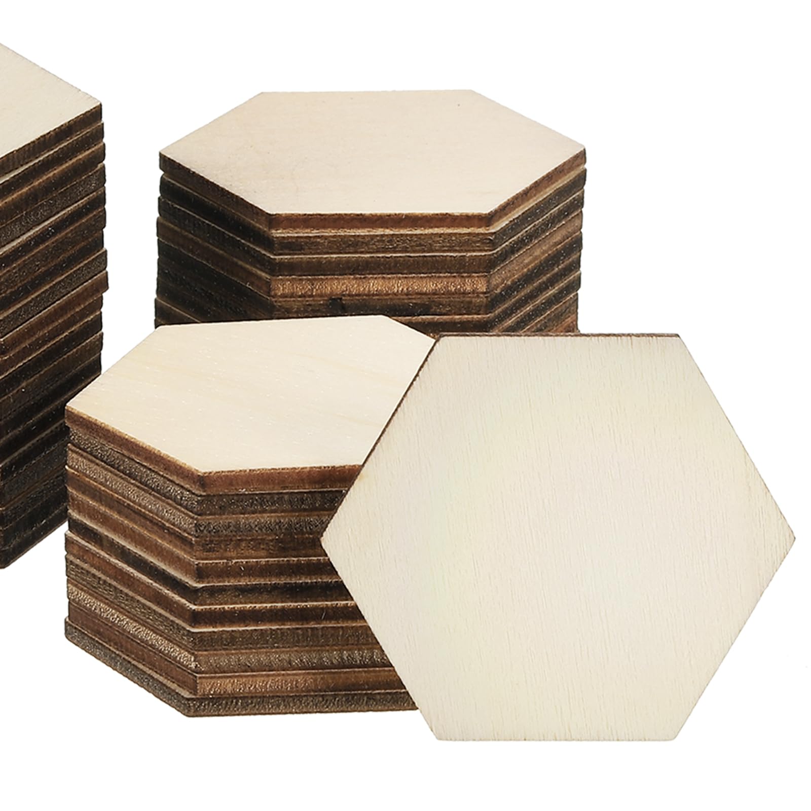 PATIKIL 60mm Wood Pieces, 100 Pack Unfinished Hexagonal Wood Shapes Blank Wooden Cutouts Ornaments Natural for Christmas Party Craft Projects