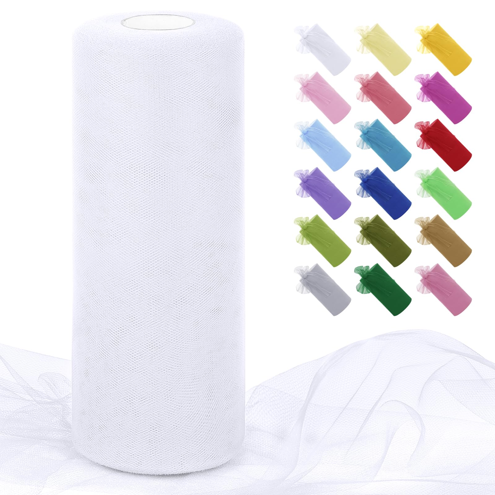 Uiopa White Tulle Fabric Roll 30cm x 91m Polyester Netting Fabric Mesh Tulle Ribbon for Tutu Skirts, Gift Wrapping, Birthday/Party/Wedding Decoration, DIY Projects