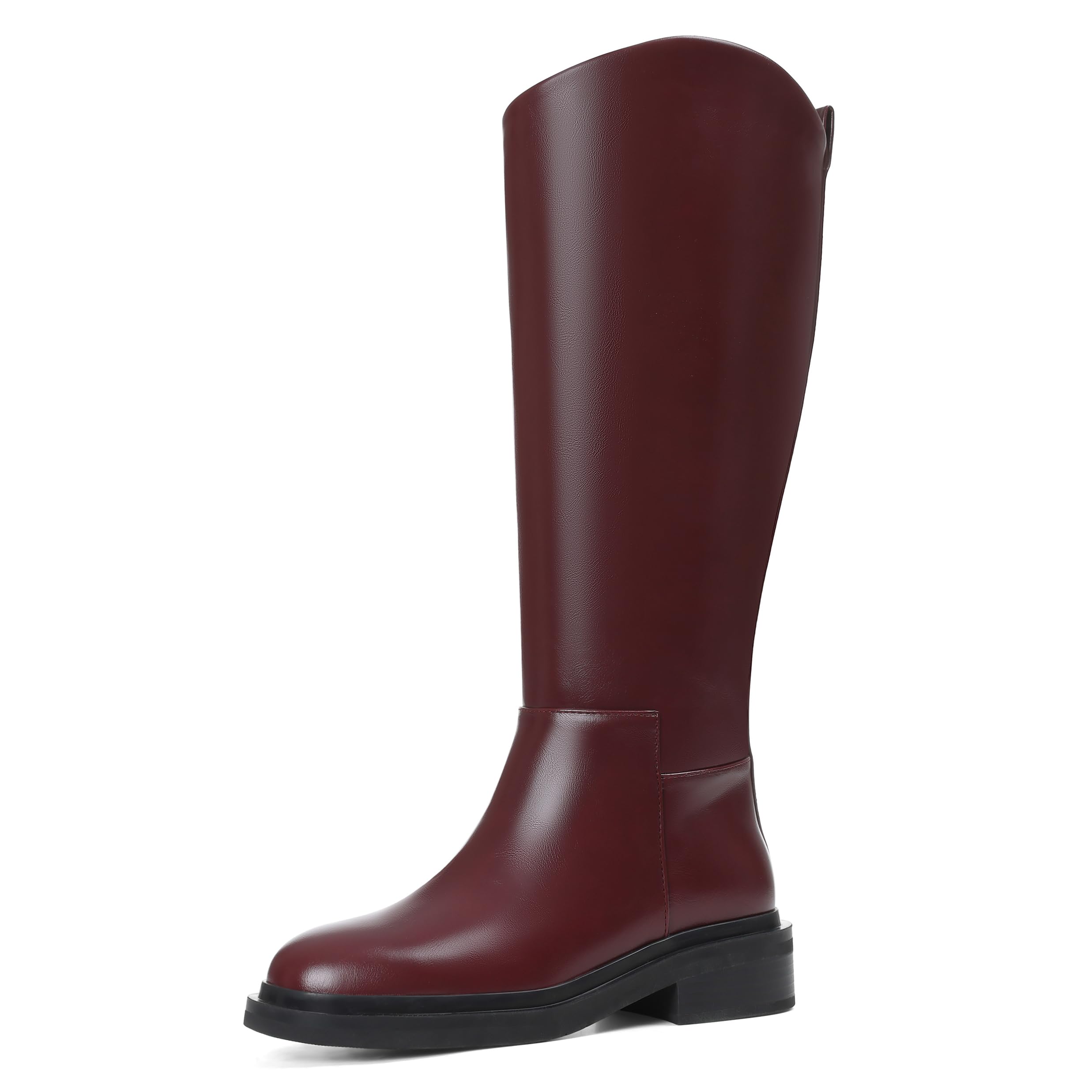 Knee High Boots for Women Round Toe Flat Low Chunky Heel Boot Side Zipper Dress Long Fashion Tall