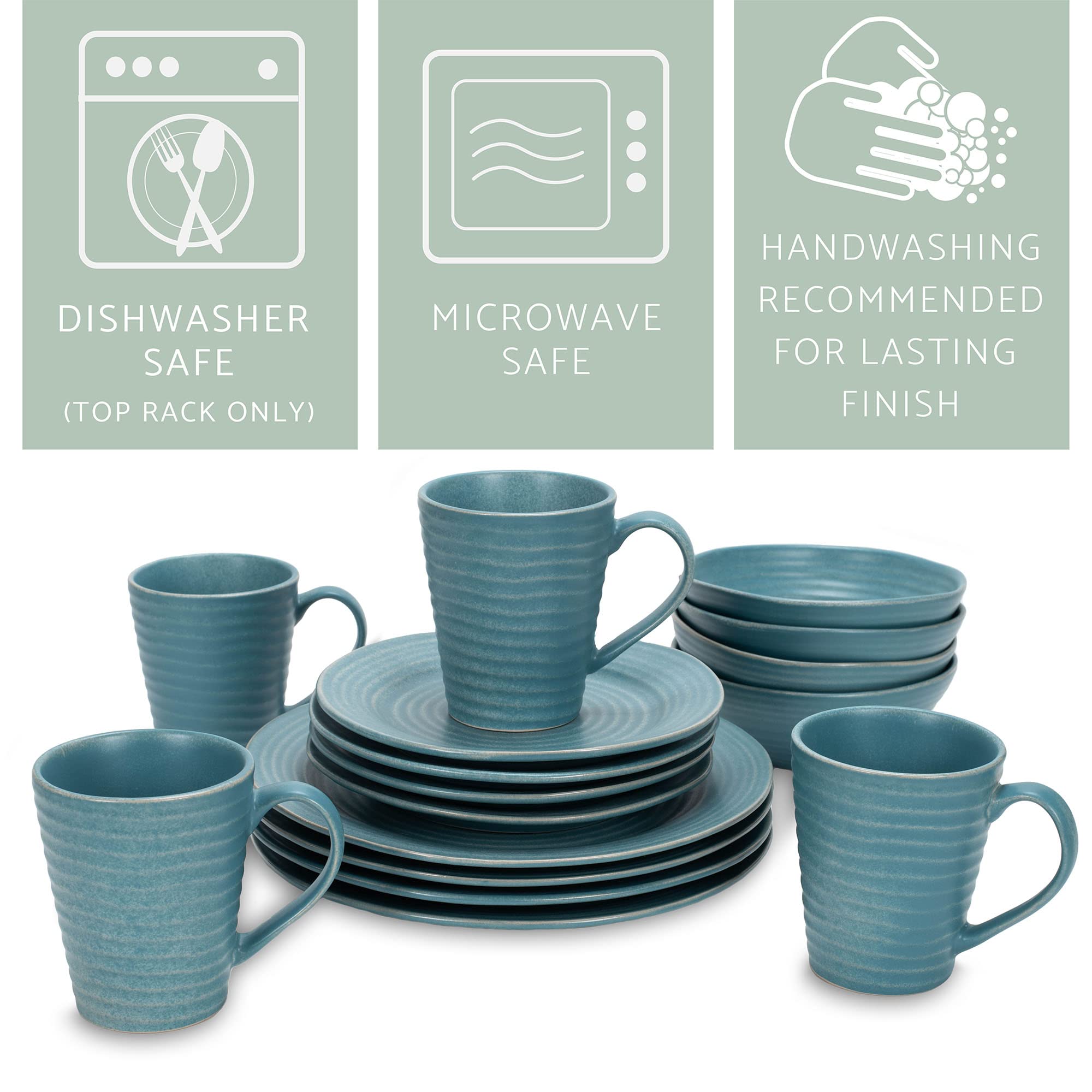 Elanze Designs Uroczy elegancki prążkowany nowoczesny wygląd ceramiki ceramicznej kamionka talerz talerz kubek i miska kuchnia naczynia zastawa obiadowa 16-częściowy zestaw – serwis dla 4 osób,