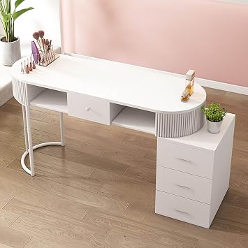 Nail Tech Desk Artist Hand Manicure Table, Professional Modern Nail Beauty Workstation Wooden Salon Spa Nail Desk with Drawers and 3 Layers Storage Cabinet,home Beauty Salon Equipment