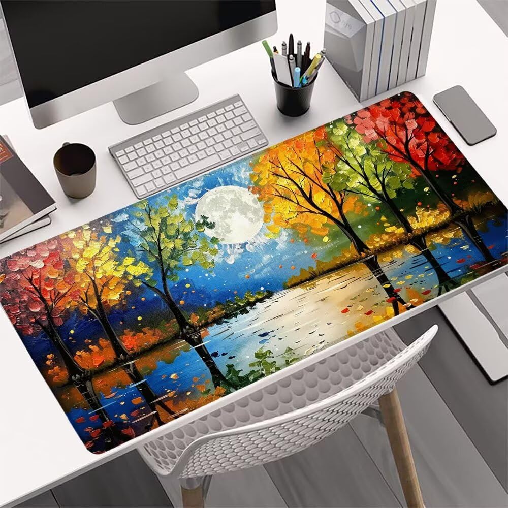 Podkładka pod mysz XXL 1200 x 600 x 3 mm, podkładka pod mysz dla gracza księżyc, duża podkładka pod biurko, antypoślizgowa gumowa podstawa, szyte krawędzie, wodoodporna podkładka pod mysz drzewo,