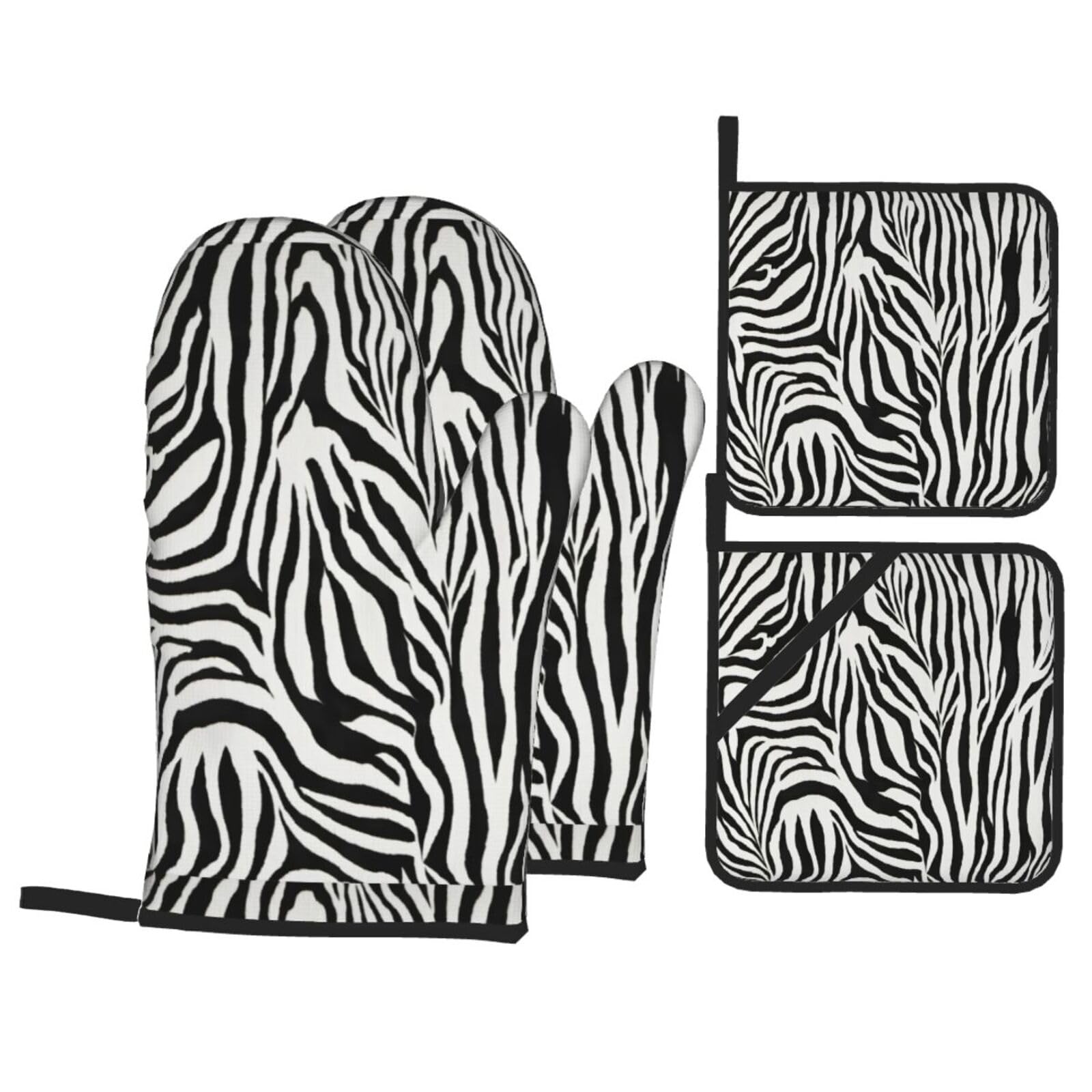 Zebra Print Print Kitchen Oven Mitts And Pot Holders Set,Hanging Loop Design For Cooking Baking Bbq