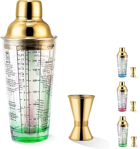 Miniatura 8 de Juego de coctelera de cristal, mezclador de Martini de 14 onzas con colador integrado, jigger de medición, mezclador de bebidas Margarita, mezclador