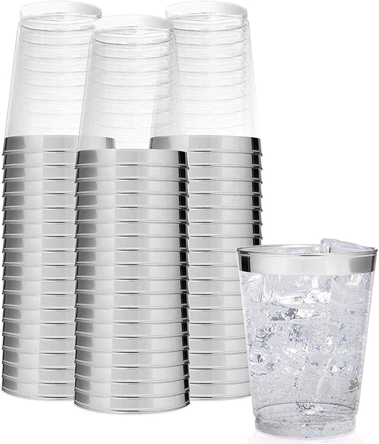 Stock Your Home Elegant Silver Rimmed 10 Oz Clear Plastic Cups (100 Pack) Fancy Disposable Party Cups - Silver Plastic Tumblers For Weddings, Parties And Everyday Use