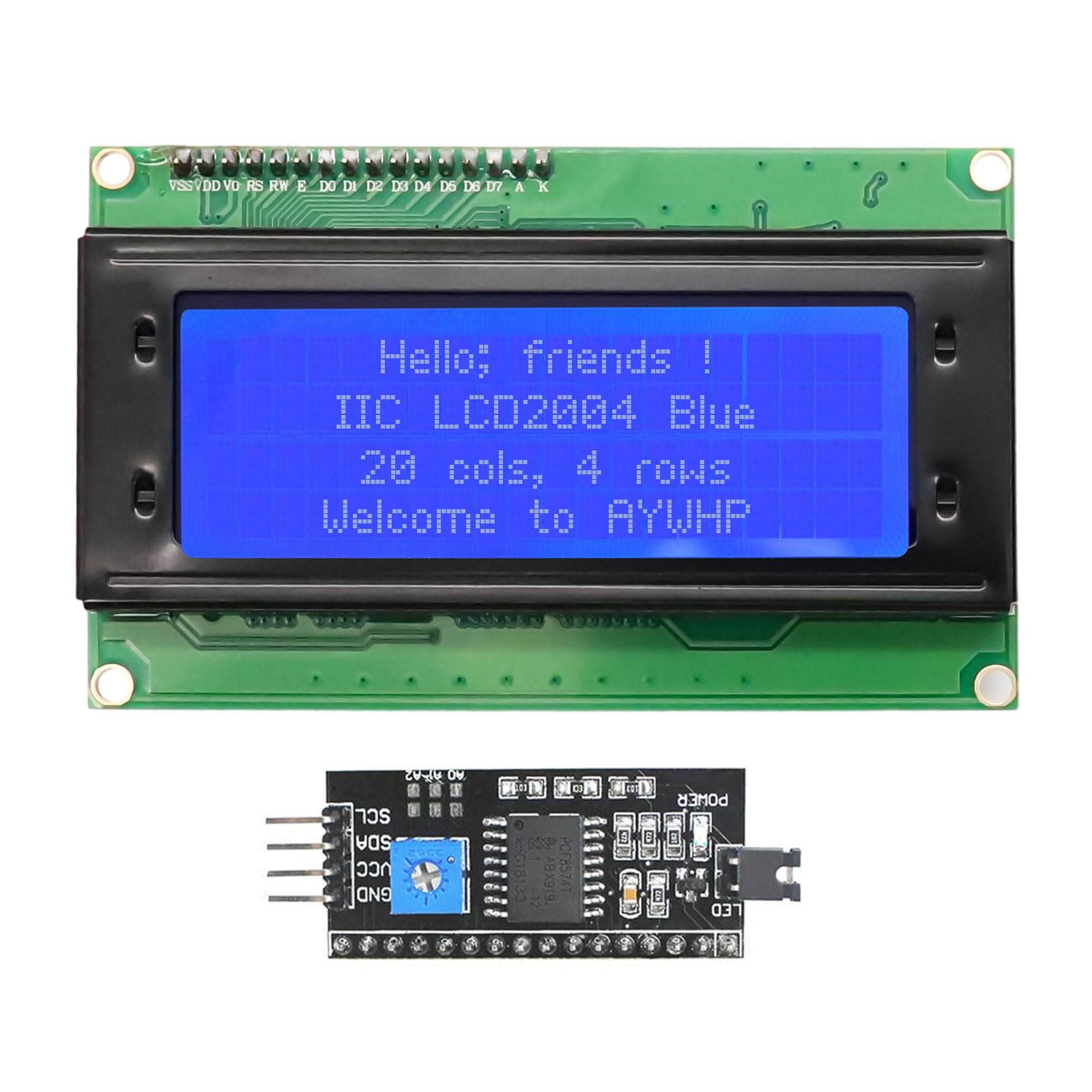 AYWHP 20x4 LCD Display Modul (2004) – Blau, I2C, 5V, Kompatibel Mit Arduino, ESP32, Raspberry Pi Pico, ESP8266, Inkl. Beispielcode