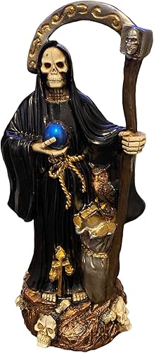 16" Black Lady of the Holy Death La Santa Muerte Luna Negra a mano con Pesos Bolsa Hecho en México