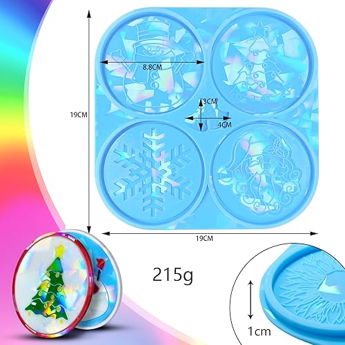 Miniatura 7 de DoreenBow Moldes holográficos de Navidad para posavasos de resina, molde de silicona holográfica para fundición de resina, moldes de resina epoxi