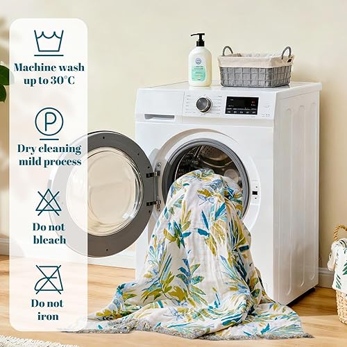 Miniatura 8 de MSGKV Manta bohemia para sofá, muselina de algodón, transpirable, con hojas de 50 x 60 pulgadas, manta para sofá y silla, para todas las estaciones,