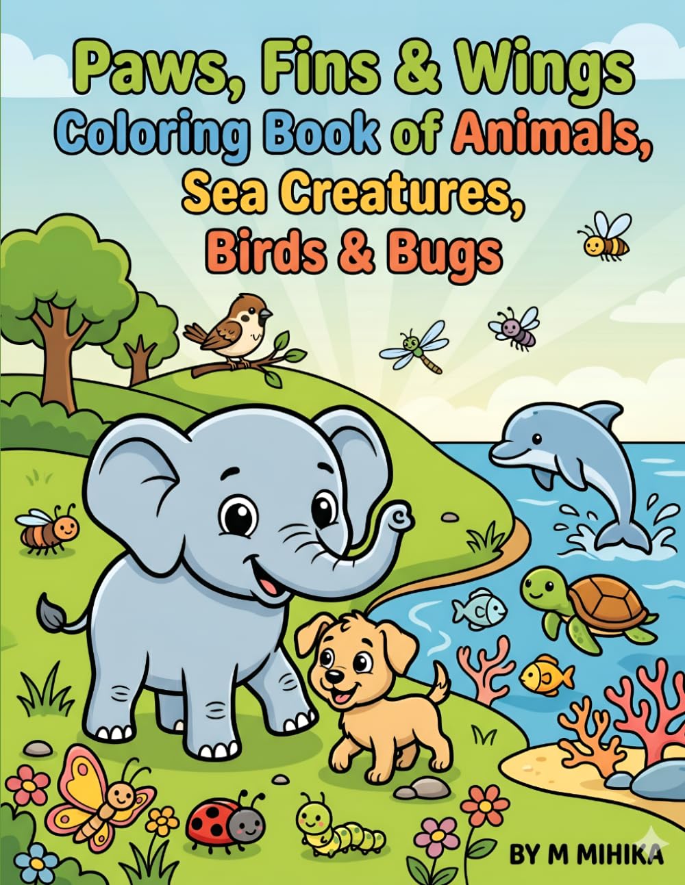 Paws, Fins & Wings Coloring Book for Kids: Land Mammals, Sea Creatures, Birds & Bugs Coloring Pages for Toddlers and Preschoolers Ages 3-6 (Early Learning Activity Book)