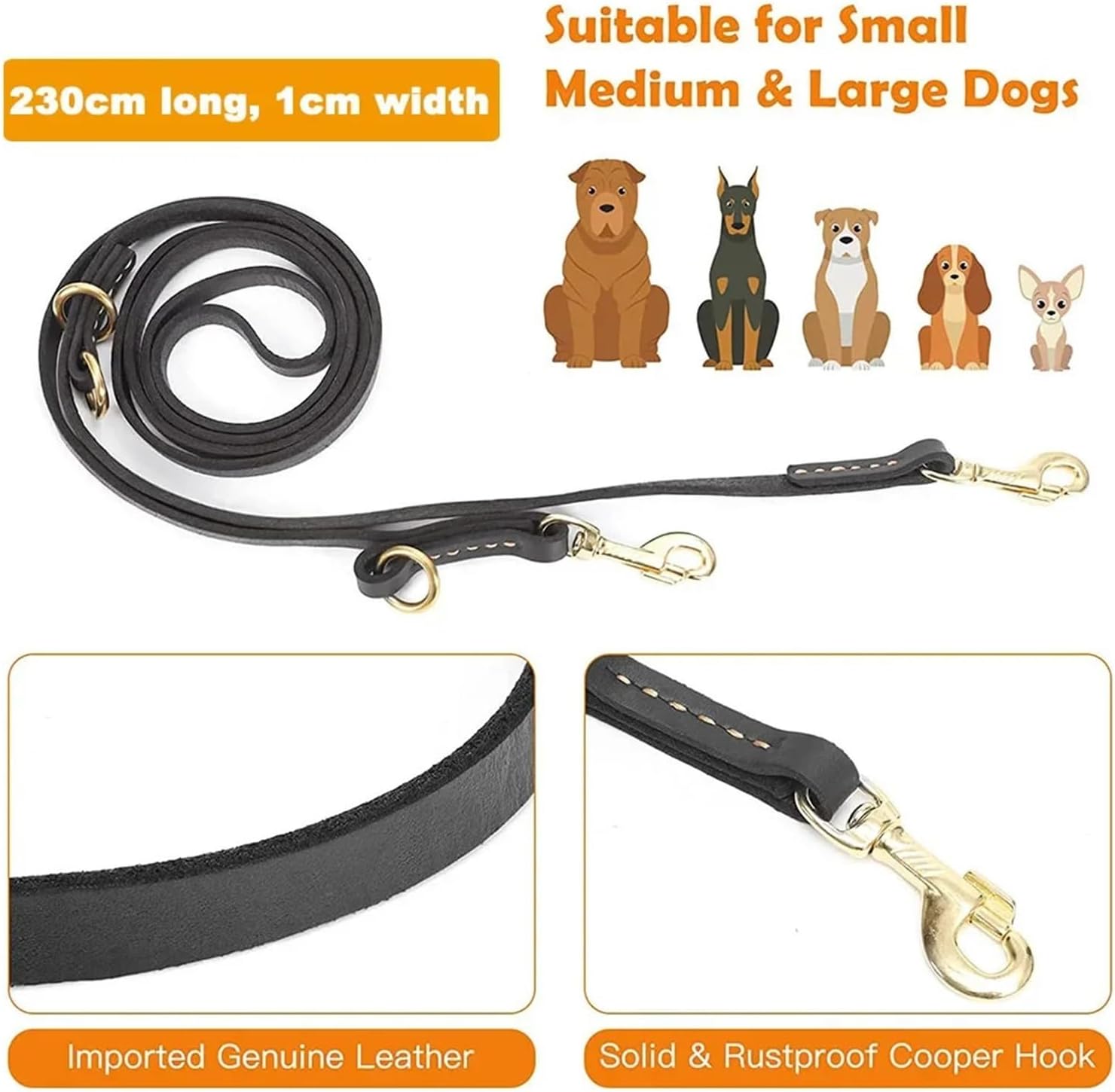 Genuine Leather Hands Free Adjustable Service Dog Leash Strong Multi Function Cross Body Compatible with Dogs 7 Uses in One Pet Lead(Black)